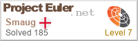 Badge indicating at least 185 problems solved on Project Euler